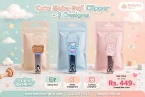 Baby Nail Clipper 3 Designs Set - Brown Bear, Blue Cat, Pink Bunny - Glitter Transparent Body | Safety First | Cute Cartoon